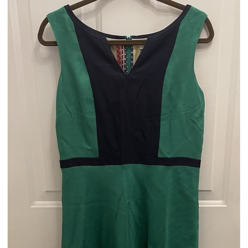 Boden Monica Slub Linen Textured Notch Neck Sleeveless Green A Line Dress Size 8